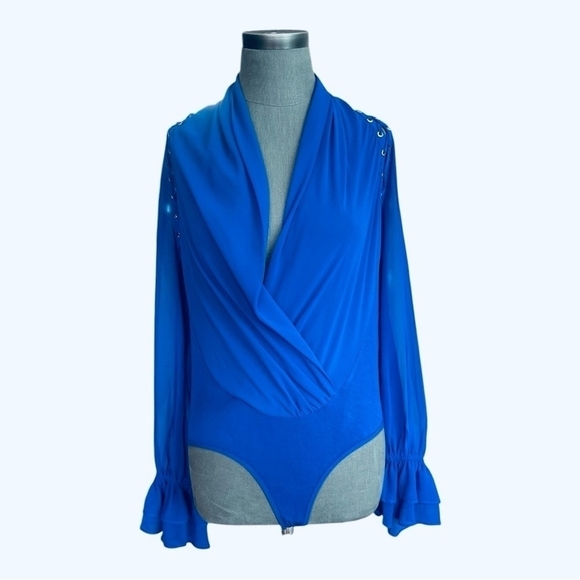 Womens Bodysuit MARCIANO Daria Lace-up Bodysuit Mesh Long Sleeve Body - Picture 2 of 8